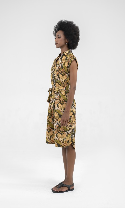 SIXDO Yellowish Brown Raw Mini Dress